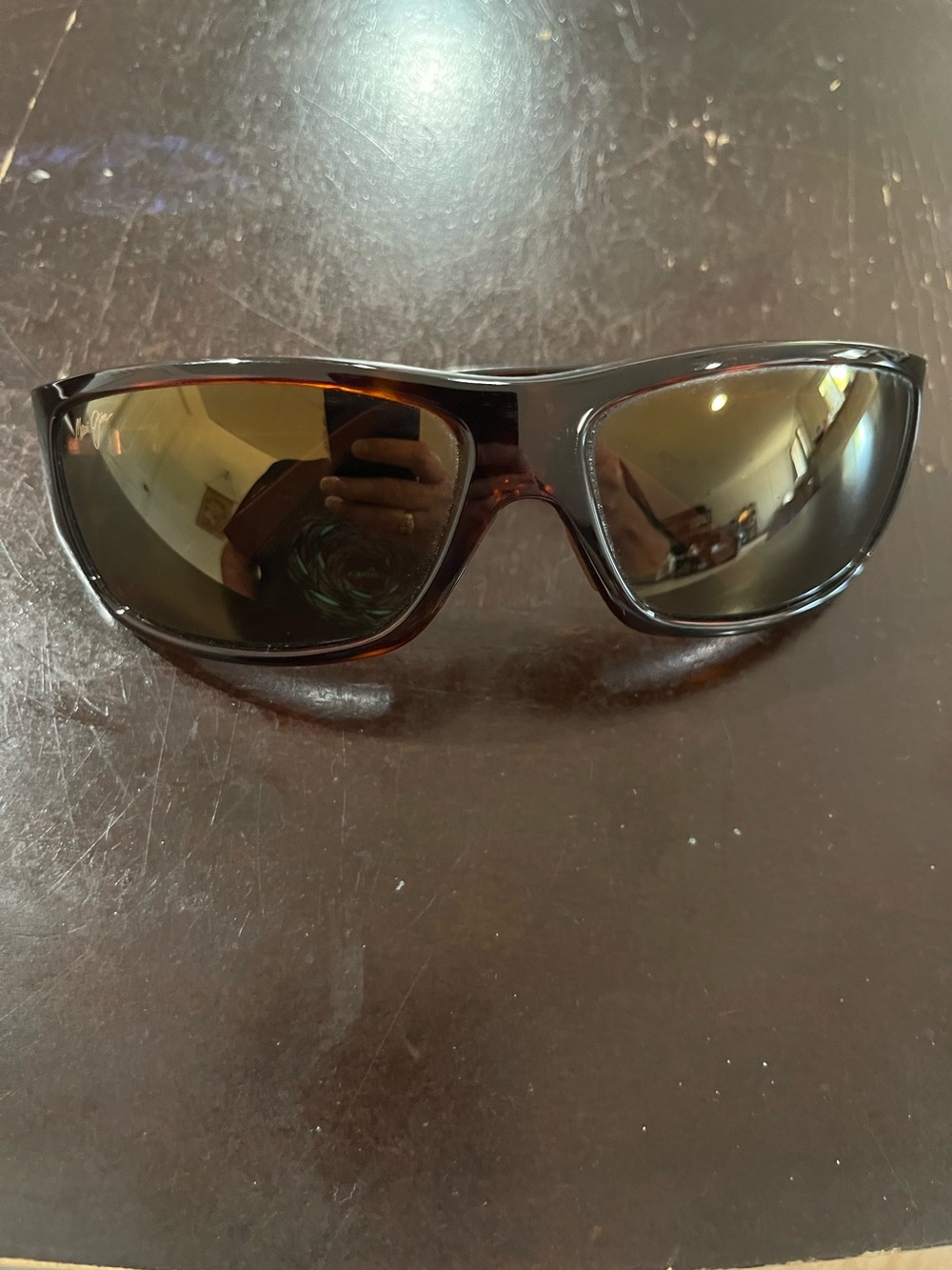 Maui Jim Brown Tortoiseshell Wrap Sunglasses with Amber Lenses